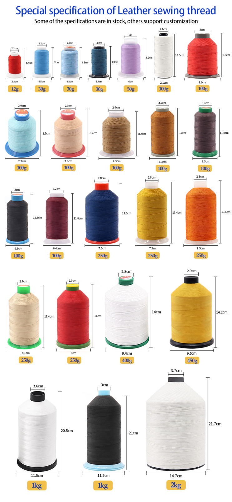 450g High Tenacity Tex135 420D/3 Polyester Leather Sewing Thread with High Strength