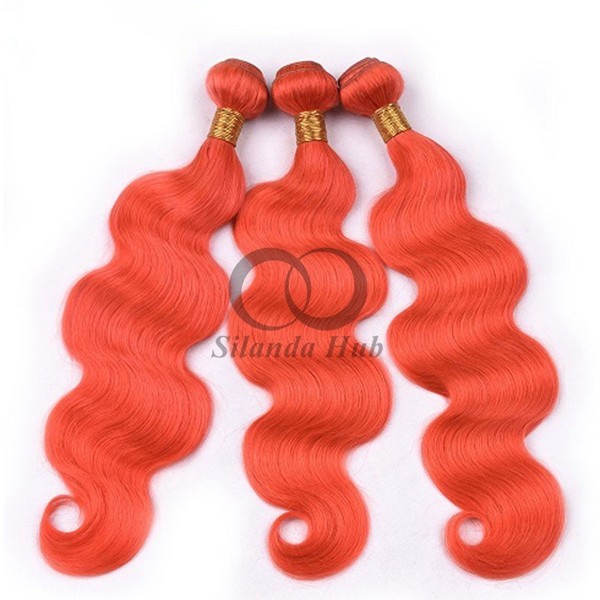 Orange Red Body Wave Remy Human Hair Bundles Sew In Weave Bundles Brazilian Bundle Deals