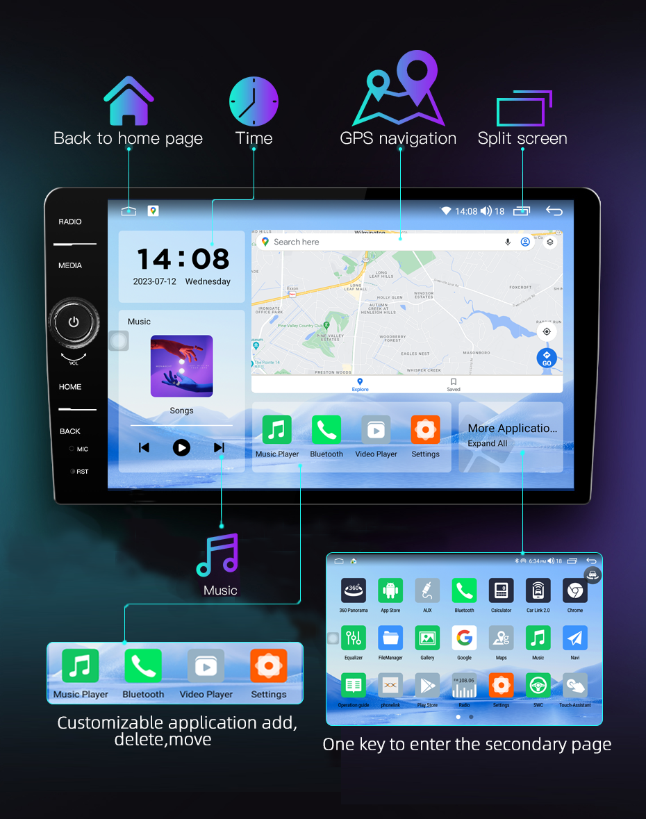 10.1" Touch Screen 2 32GB Full-fit Android Media Player DVD 2Din Navigation Car Radio 360 Panorama CarPlay-Android Auto