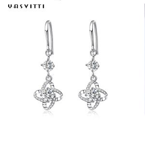 Quality 0.31x0.39in ZC Sterling Silver Jewelry Earrings Hypoallergenic Four Leaf Clover Earring wholesale