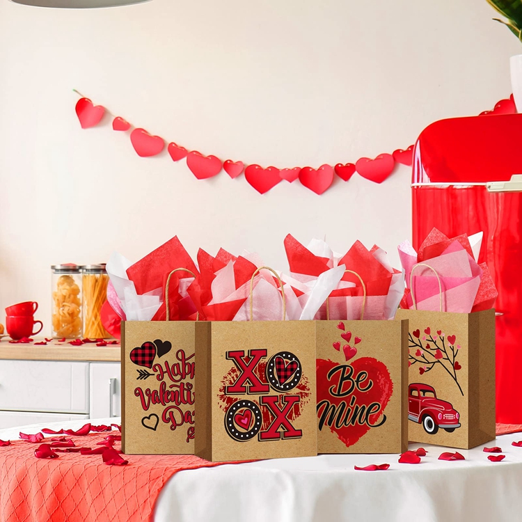 Custom Logo Valentine's Day Type Love Gift Packaging Shopping Paper Bags for Brands