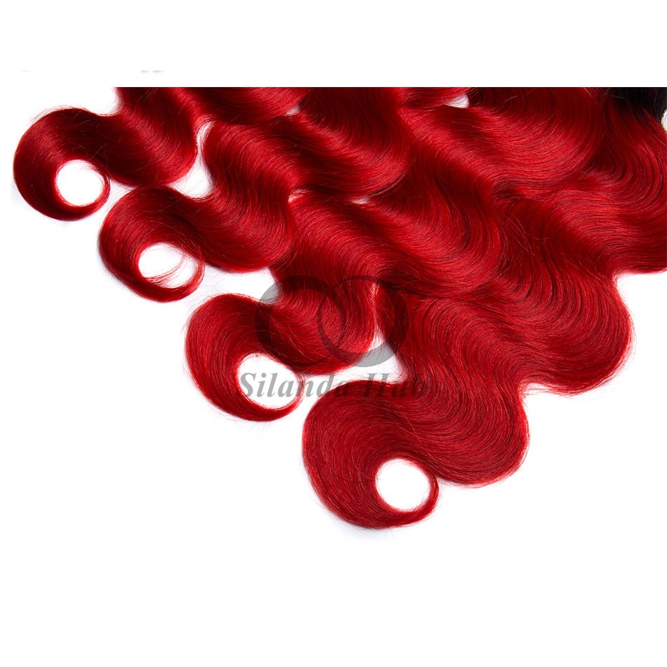 #T1B/Red Body Wave Remy Human Hair Bundles Sew In Weave Bundles Brazilian Bundle Deals