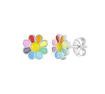 925 Sterling Silver Enamel Colorful Princess Dainty Flower Stud Earring for Girl