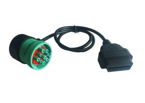 Quality Right Angle Green Deutsch 9 Pin J1939 Female to J1962 OBDII 16 Pin Female Cable wholesale