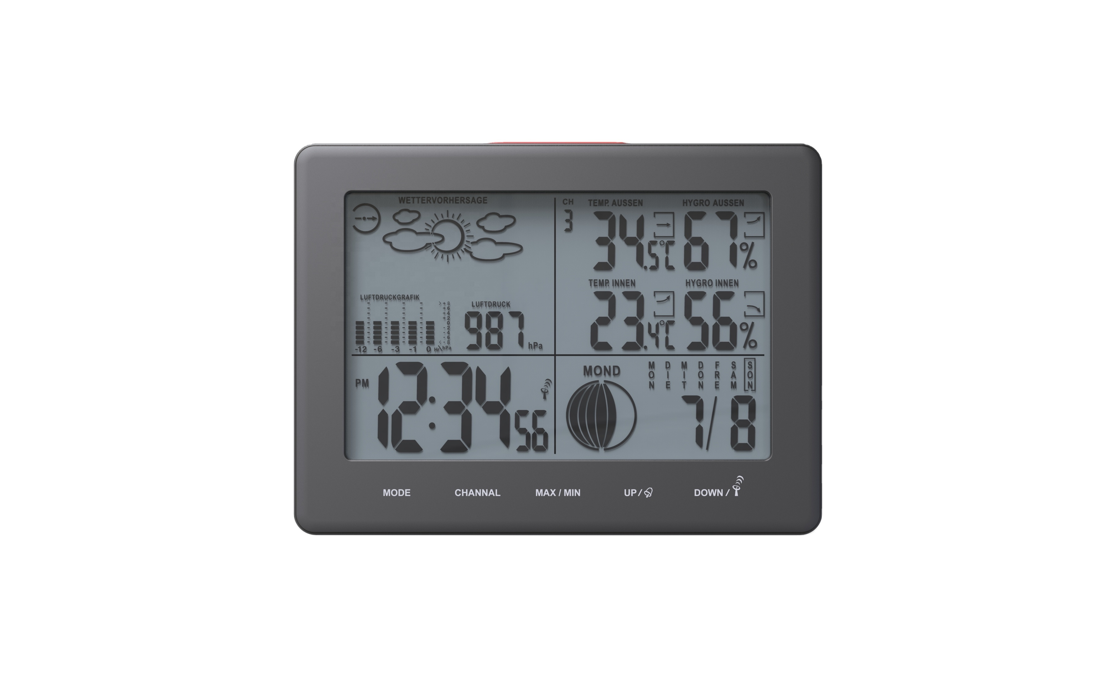 Battery Operated Home Weather System Compact Weather Station With Black Digits Barometer