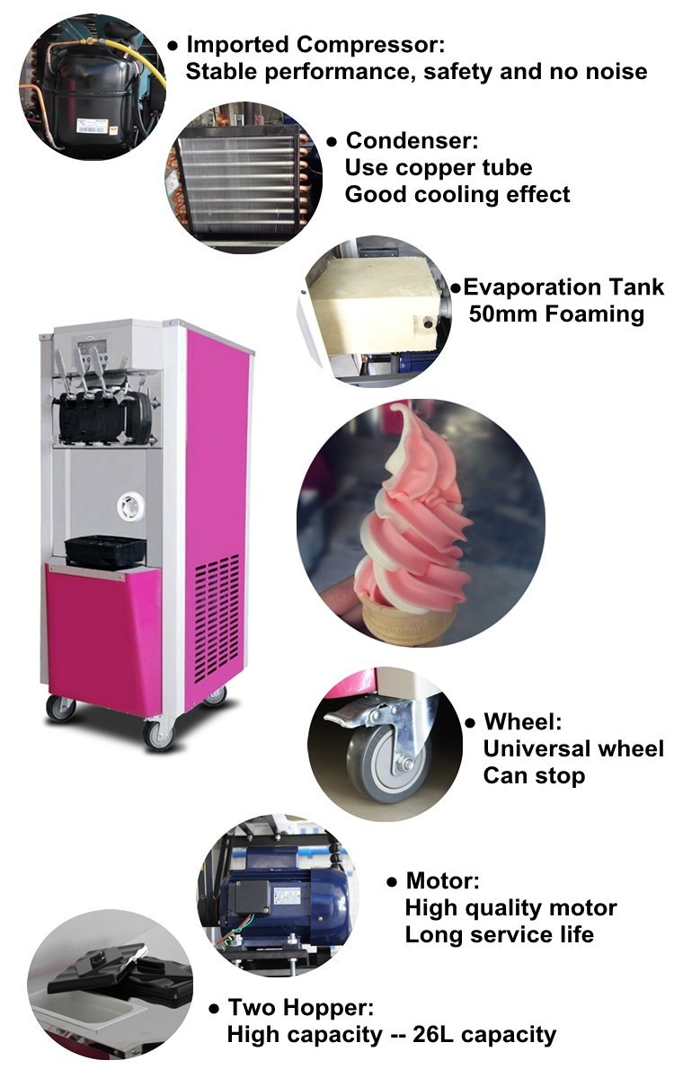 Hot selling soft three flavor ice cream maker machine