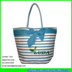 Quality LUDA striped women paper straw tote bag bowknot promotion straw bag wholesale