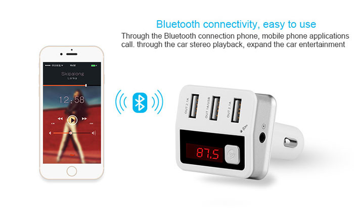 Music Player Bluetooth Car Charger / 3 USB Charger With Full FM Frequency
