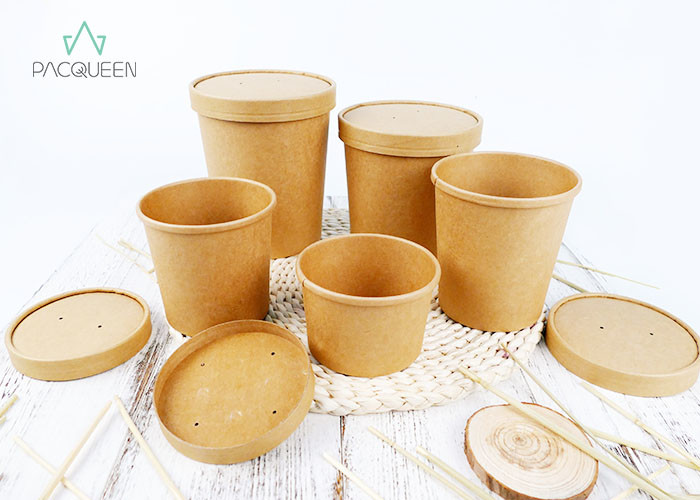 Grease Resistant Food Grade Containers / Takeaway Soup Bowls With Vented Paper Lids