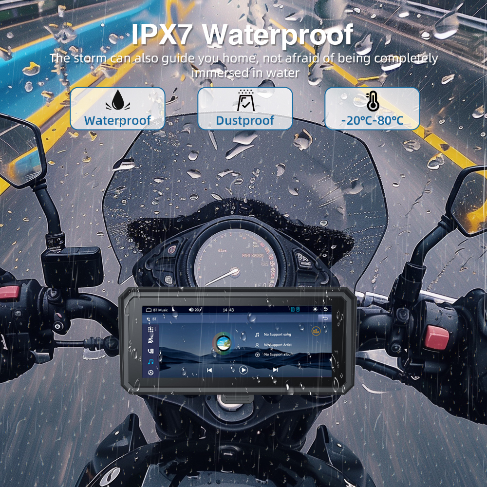 6.86 inch Capacitive Touch Screen Motorcycle GPS Navigation with Removable Detachable Bracket and Waterproof Design