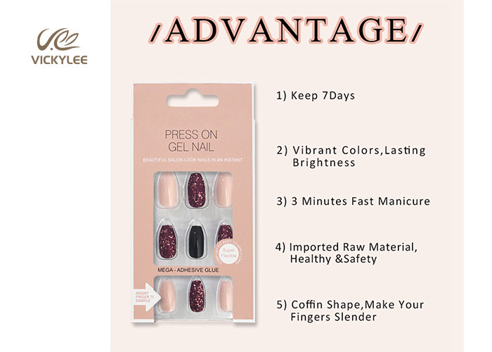 Red long ballerina press on DIY Fake Nails 3 Minutes Fast Manicure