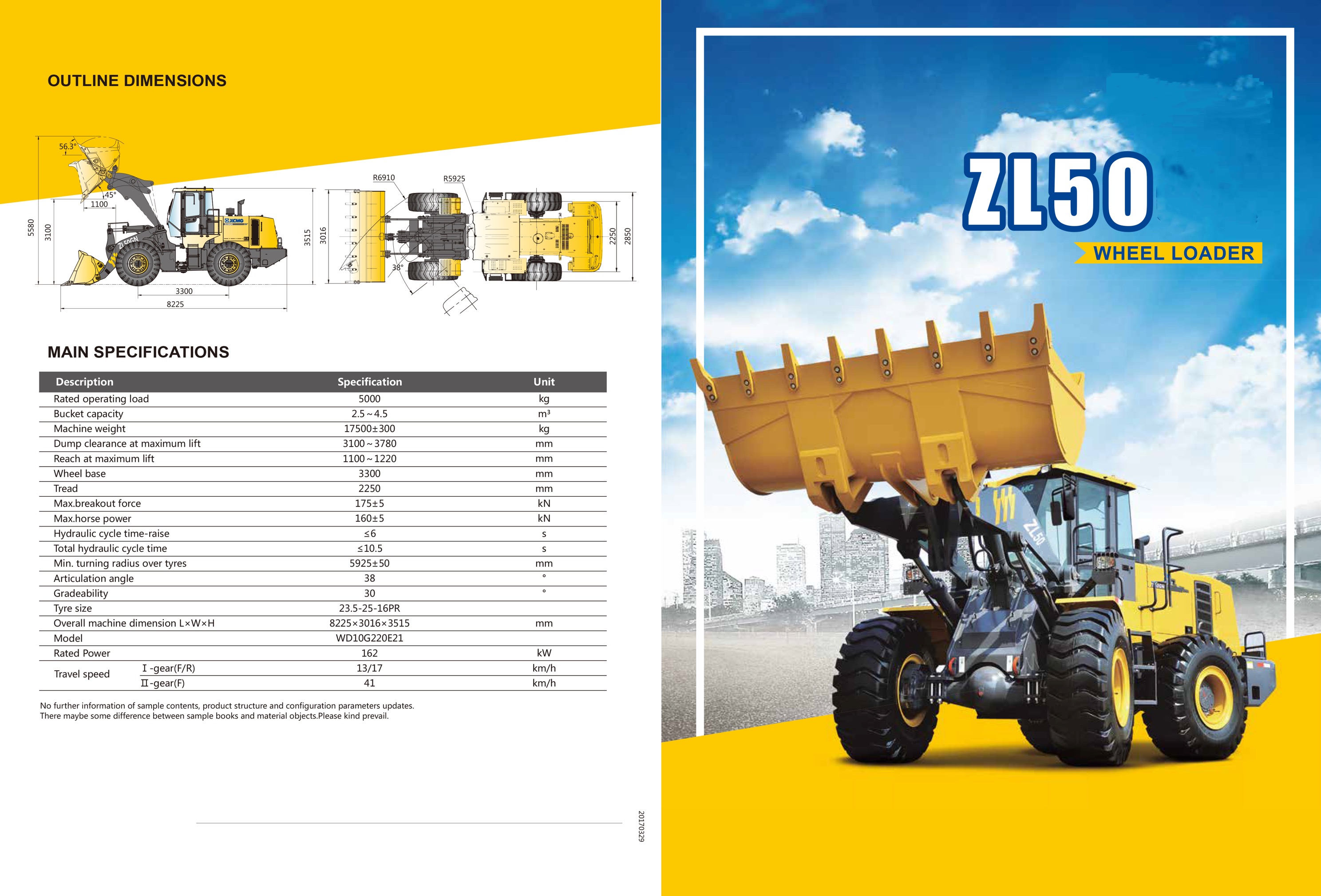 Heavy Machine Front Wheel Loader with WEICHAI Engine and Video Technical Support