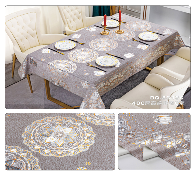 Printing Pattern Waterproof PVC Polyester Tablecloth Cover Roll for Rectangular Table