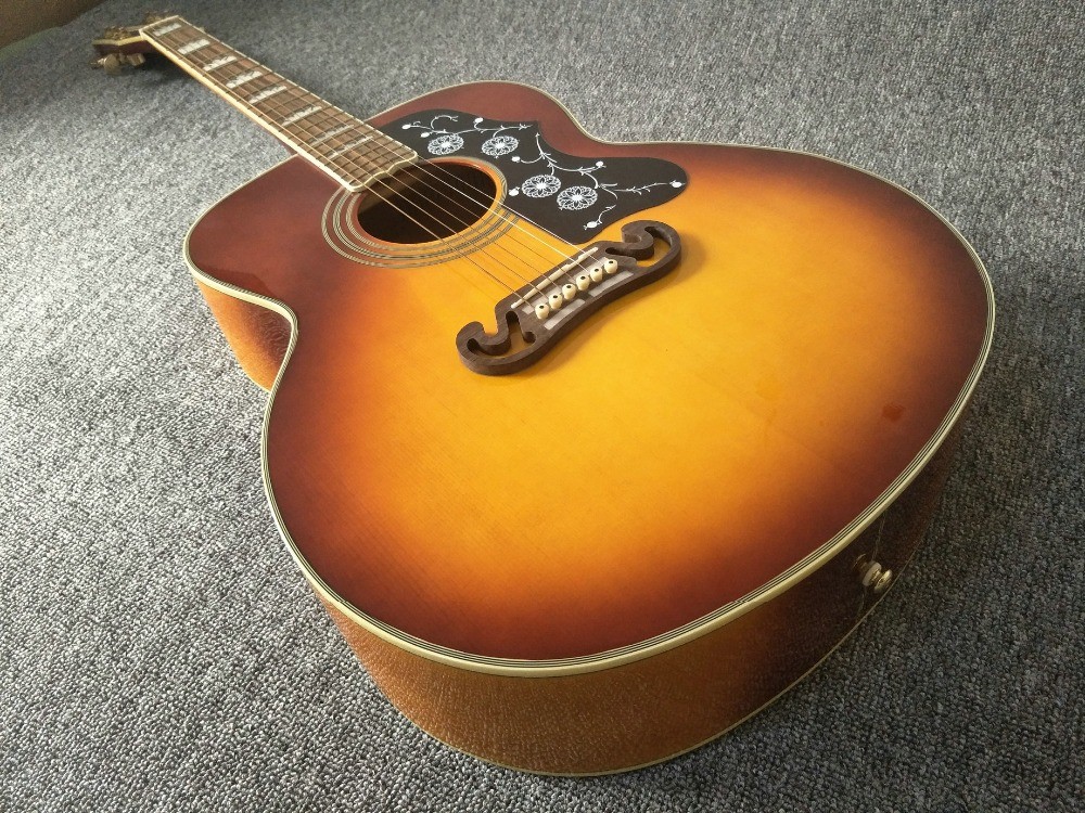 Factory Custom G200 Acoustic Guitar 43 inches Sunburst Sitika Solid Spruce Maple Acoustic Guitar Back / Side Tiger Strip
