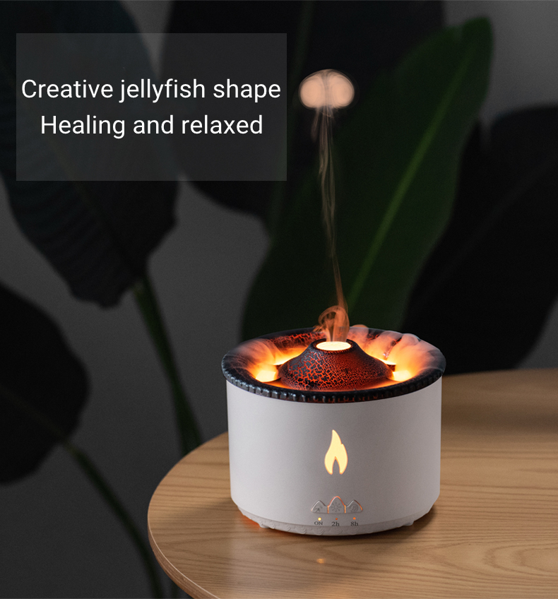 New Upgrade Simulation Blue Flame Volcano Aromatherapy Diffuser 360ml Jellyfish Mist Air Humidifier for Home Office Spa