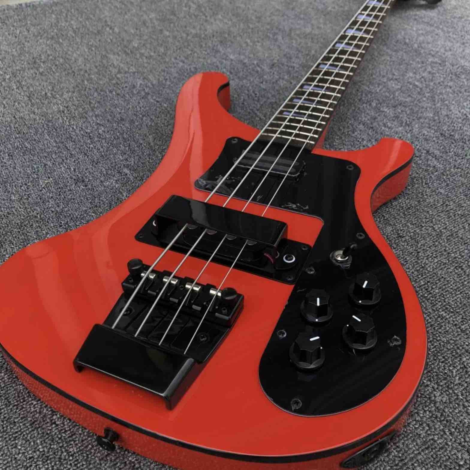 Red 4 strings Ricken 4003 Bass guitar,Rosewood fingerboard Black pick guard and hardware Rick Electric bass