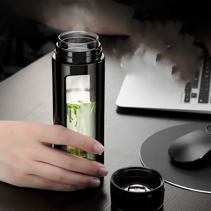 Elegant Portable Large Capacity Double Glass Water Bottle Tea Infuser Multipurpose 400ml Custom LOGO Printing Leak Proof Glass Bottle As Gift
