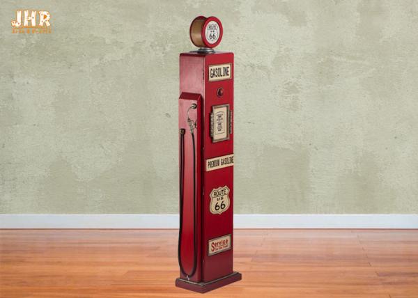 Antique Gas Pump Design Decorative Wooden Cabinet Red Color Wood Floor Rack