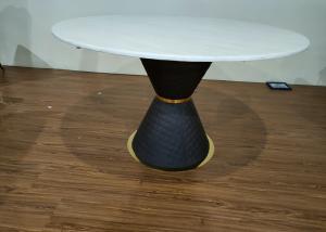 China Leather Base Round 120cm Marble Top Dining Table on sale