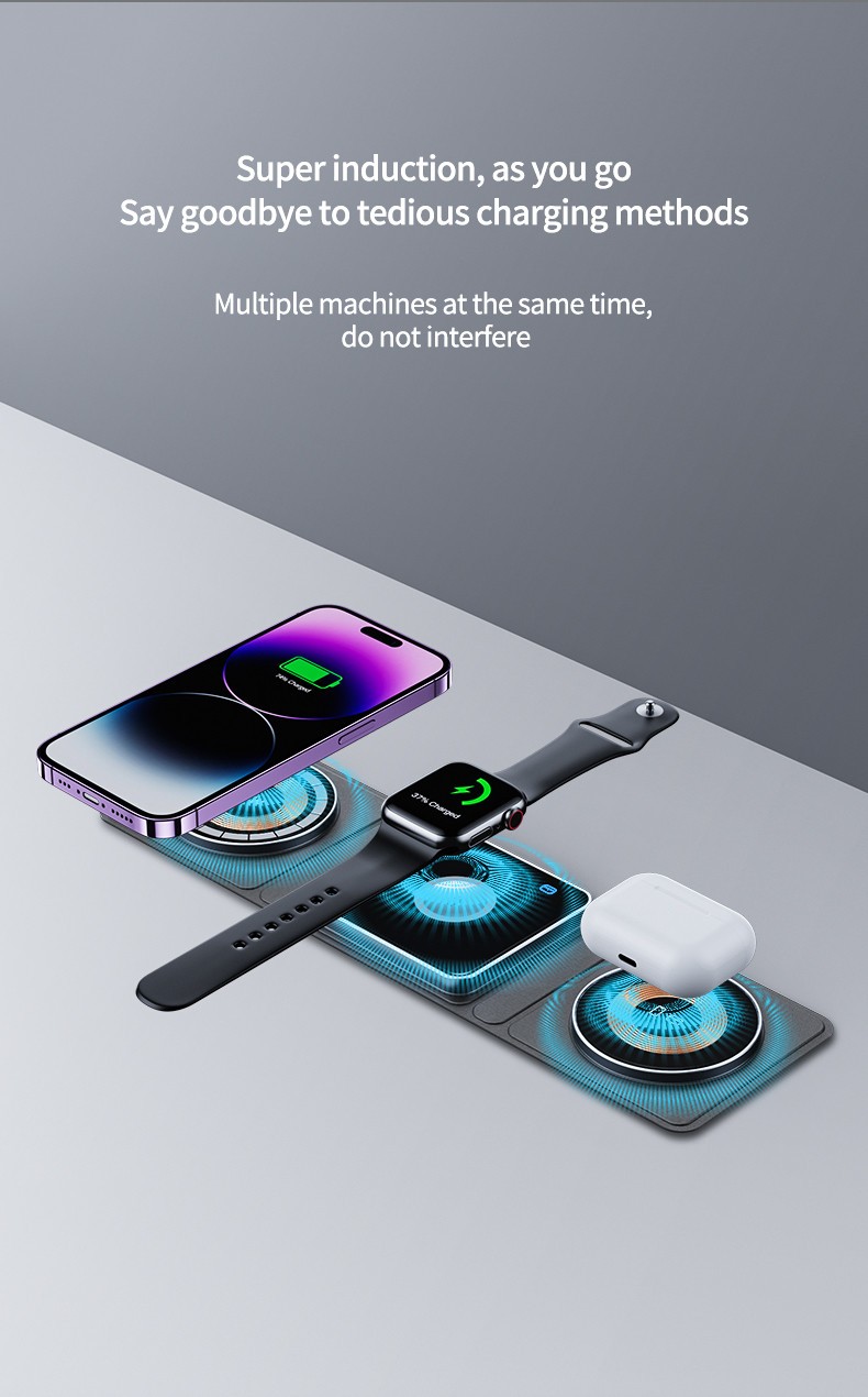 Foldable Wireless Charging 3 Fold Design For Qi Smart Phone Airpods And IWatch
