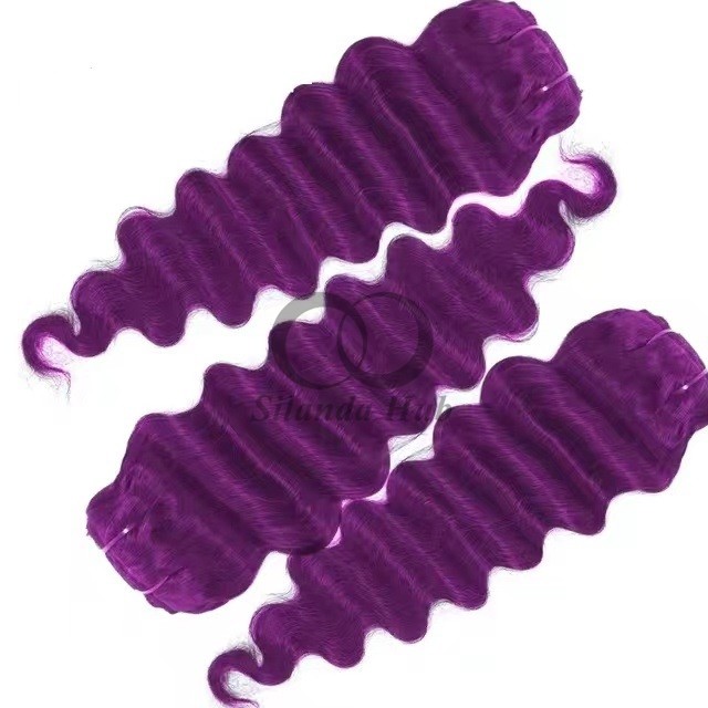 Purple Loose Deep Wave Remy Human Hair Bundles Sew In Weave Bundles Brazilian Bundle Deals