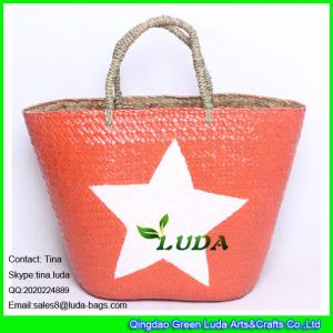 Quality LUDA imitate palm leaf straw bag painted white star straw beach tote bag wholesale