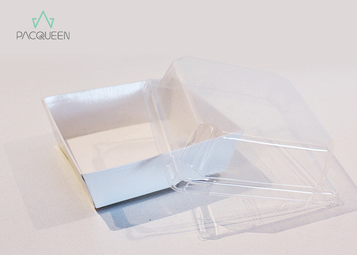 White Paper Takeaway Food Containers Dessert / Cake Paper Boxes With PET Lids