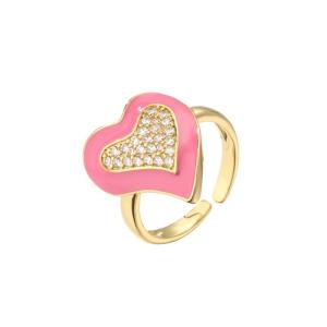 Quality Women 18K Diamond Ring Pink Rhinestone Enamel Heart Ring OEM wholesale