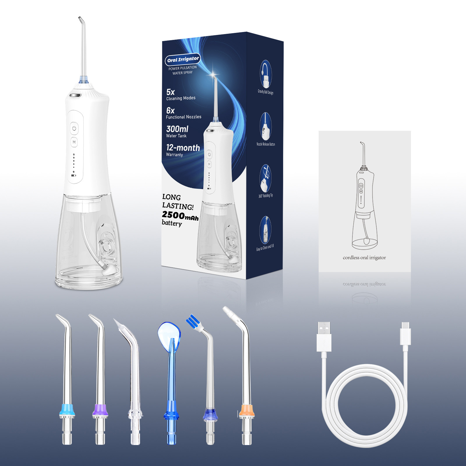 300ML Water Tank Cordless Water Flosser Portable Oral Irrigator Dental Teeth Cleaning