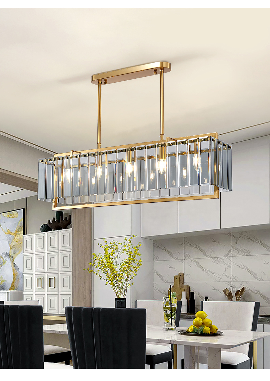 Luxury home decor lamp living room chandelier rectangle modern led crystal chandelier ceiling light(WH-CY-229)