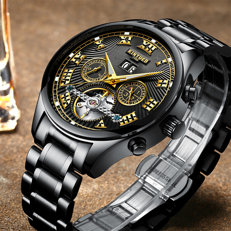 KINYUED tourbillion watch mechanical water resistant watch mens watches automatic skeleton mechanical watch
