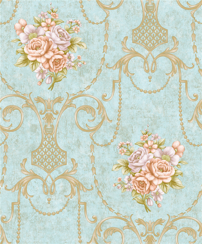 Damask Non Woven Wallpaper , Embossed Living Room Wallpaper 0.53*10m / Roll