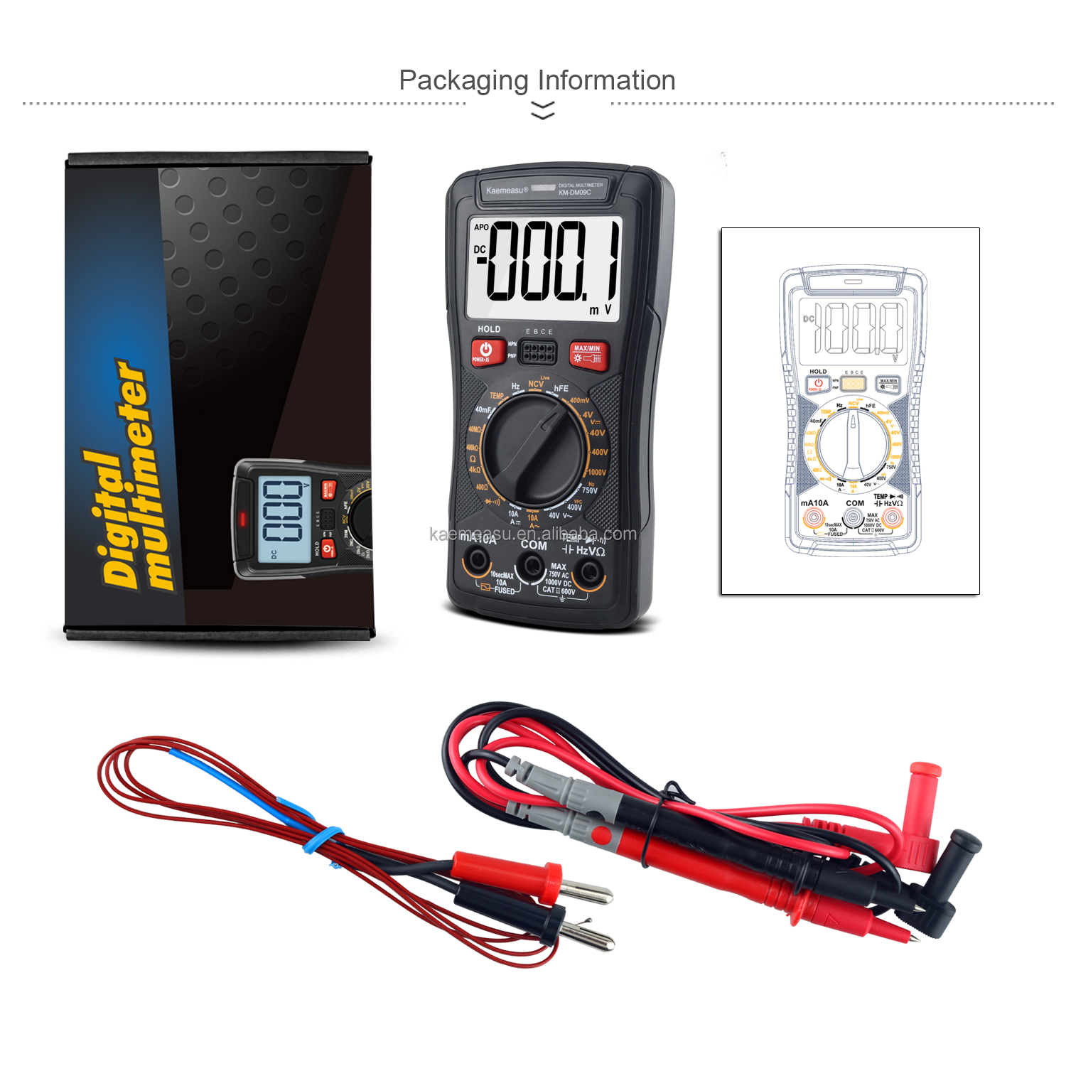 Digital Multimeter with NCV Diode Test and Continuity Buzzer Measuring Inductance Range