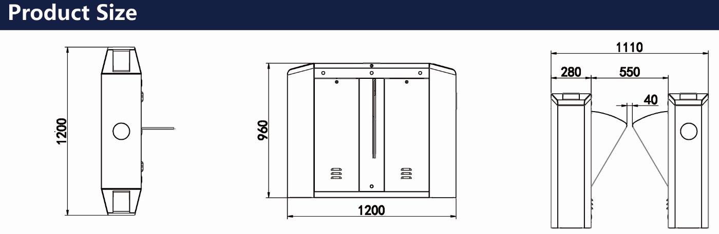 Flap Barrier Turnstile Gate Mechanism Retractable 3 Pairs Infrared Sensor Turboo