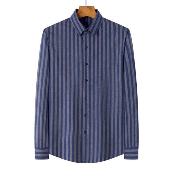 Breathable Dark Blue Long Sleeve Cotton Shirt for Men's Casual Fashion in Autumn