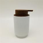 white Vertical Stripe Polyresin bathroom Accessories Set with wood parts