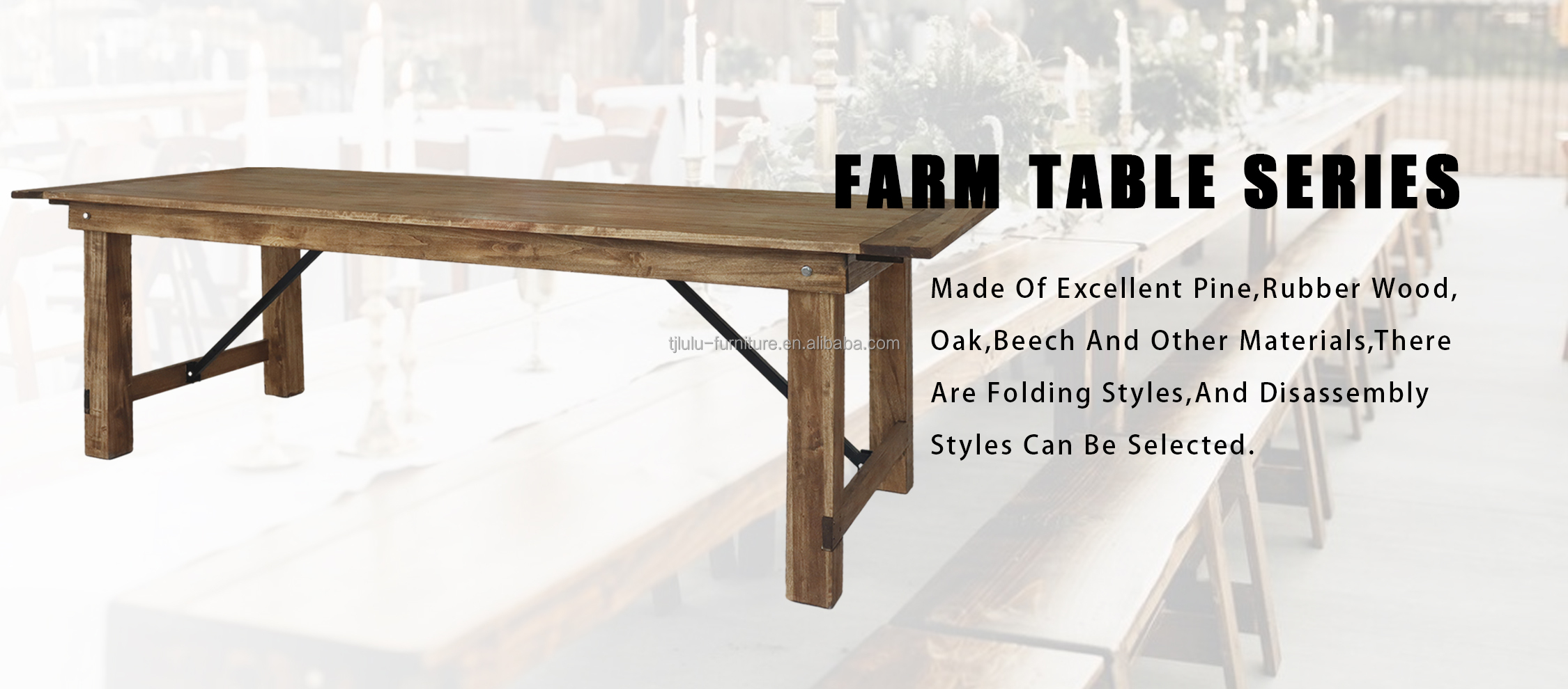 Cover Material Solid Wood Classical Design Folding Farm Dining Wedding Table with Wooden Cover and Folding Feature