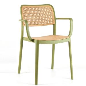 Quality Rattan Restaurant Chair Plastic Stackable PP Plastic Dining Armchair wholesale