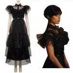 Wednesday Addams Family Costume Black Halloween Cosplay Dress for Girls and