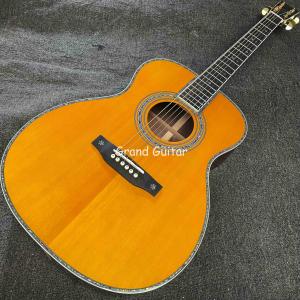 Quality Custom OM Body Spruce Top Yellow Painting Gloss Finishing Acoustic Electric Guitar with ROSEWOOD Back Side wholesale