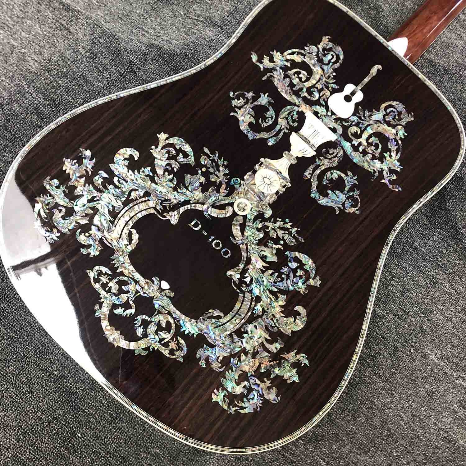 Custom AAAAA Handmade D100AA All Solid Wood Vintage D Dreadnought D100A Acoustic Guitar Deluxe Full Abalone Binding
