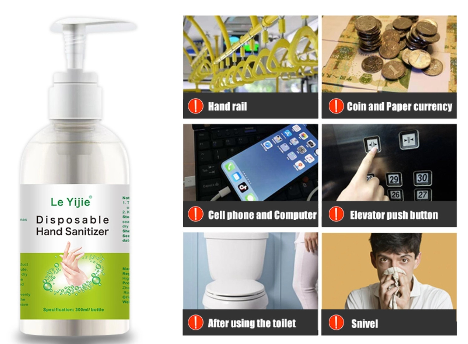 Transparent Mint Waterless Hand Sanitizer With Pump 100ml 300ml 500ml