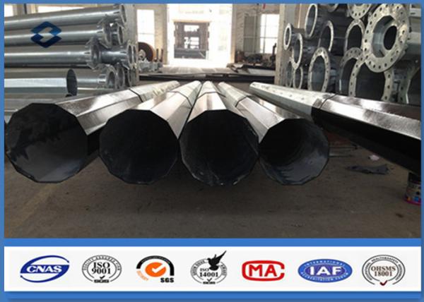 Bituminous Painting Utility Power Pole / Hot Dip Galvanized Steel Telegraph
