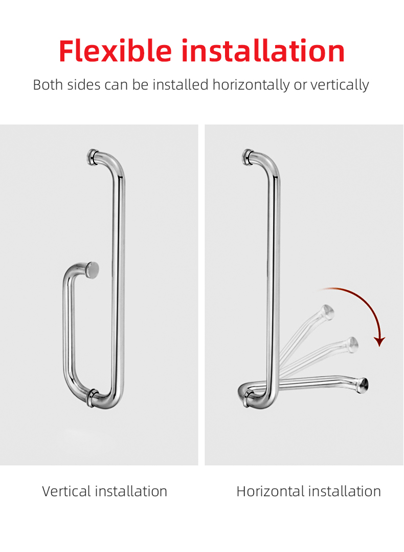 Stainless Steel 304 Shower Room L Type Door Handle Polished Chrome Shower Glass Door Handle