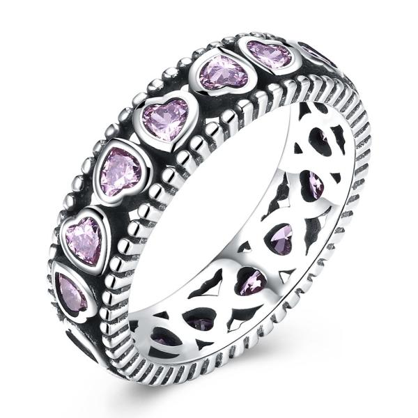 Temperamental Queen'S Crown Pink Heart Pave Diamond Ring S925 Diamond-Encrusted