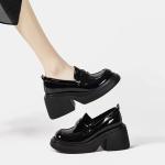 Fashion Black Flat Loafer Shoes With Heels Height 4CM