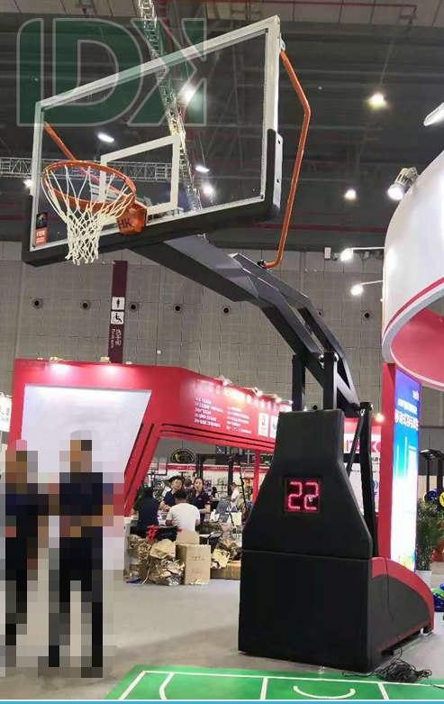 Black Hydraulic Basketball Stand Adjustable Basketball Hoop With Glass Backboard