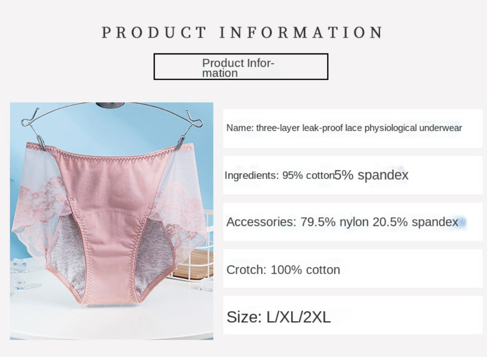 Women Safety Lace Menstrual Female Physiological Underwear Three-Layer Seamless Protective Physiological Pants