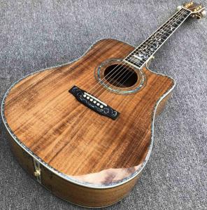 Quality Aablone Tree life Cutaway Koa wood acoustic guitar 41 inch Ebony fingerboard Solid koa guitar wholesale