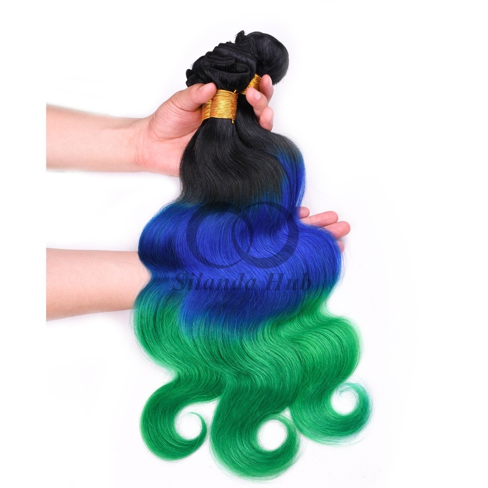 #T1B/Blue/Green Body Wave Remy Human Hair Bundles Sew In Weave Bundles Brazilian Bundle Deals